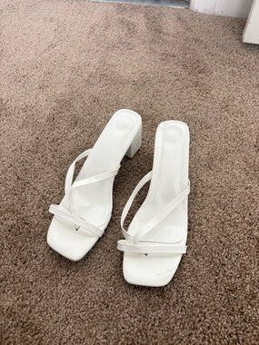 White Strappy Block Heel Sandals - Women